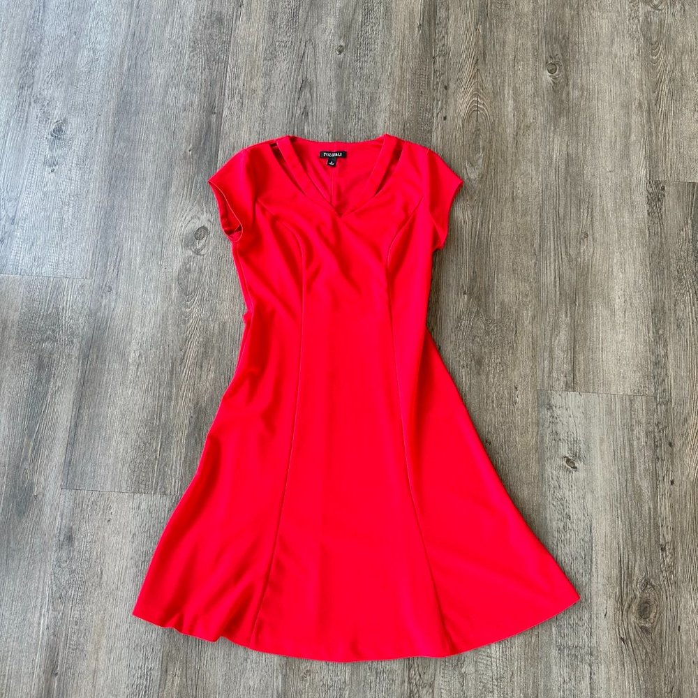 Dressbarn - Red Cutout Seamed Fit-and-Flare Dress - Roz & Ali - Small